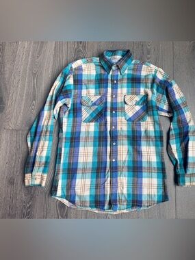 Five Brothers Made in USA Vintage Plaid Flannel Buttondown Shirt Size Large
